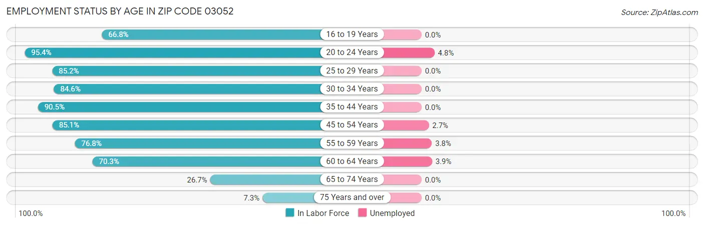 Employment Status by Age in Zip Code 03052