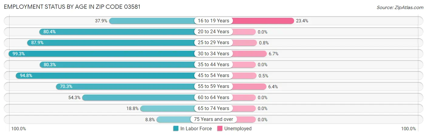 Employment Status by Age in Zip Code 03581