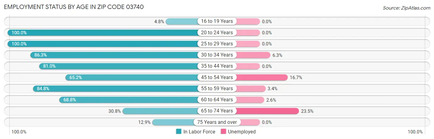 Employment Status by Age in Zip Code 03740