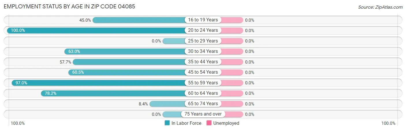 Employment Status by Age in Zip Code 04085