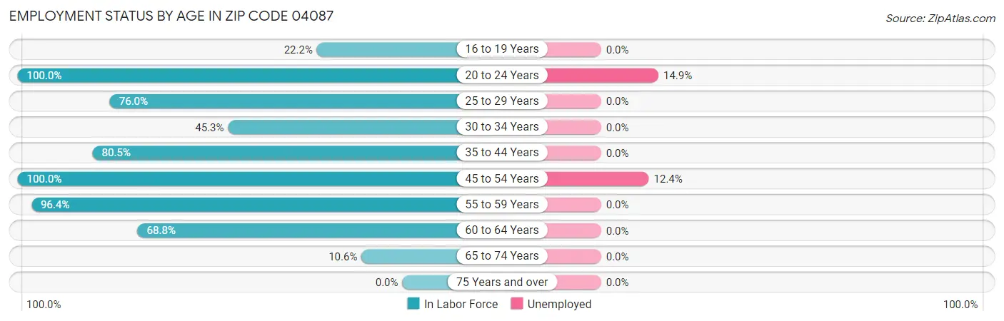 Employment Status by Age in Zip Code 04087