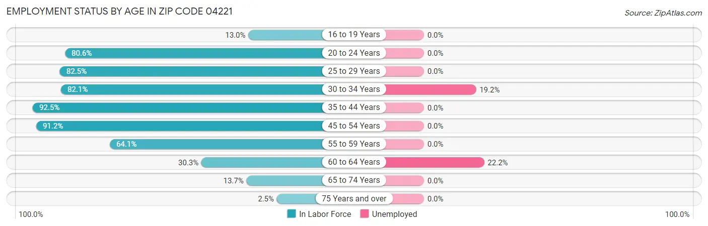 Employment Status by Age in Zip Code 04221