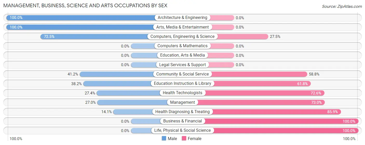 Management, Business, Science and Arts Occupations by Sex in Zip Code 04281