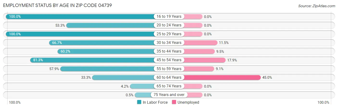 Employment Status by Age in Zip Code 04739