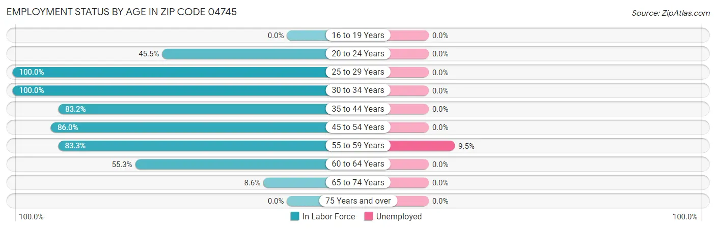 Employment Status by Age in Zip Code 04745