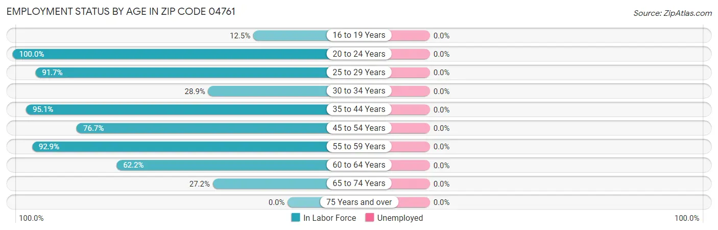 Employment Status by Age in Zip Code 04761