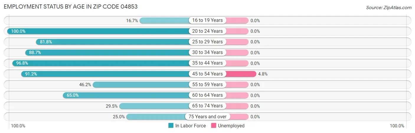 Employment Status by Age in Zip Code 04853