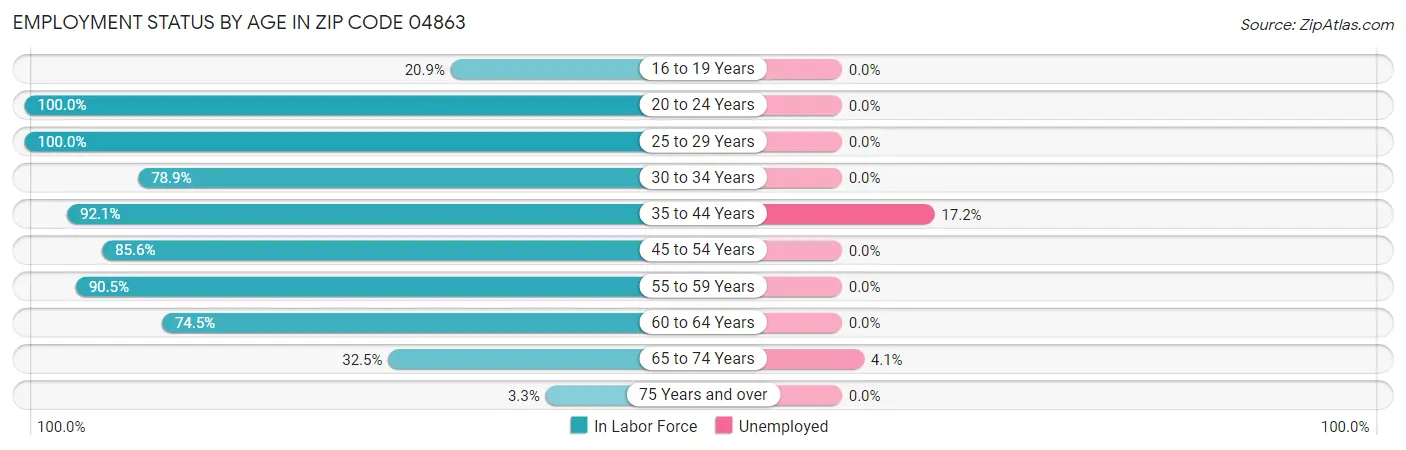 Employment Status by Age in Zip Code 04863