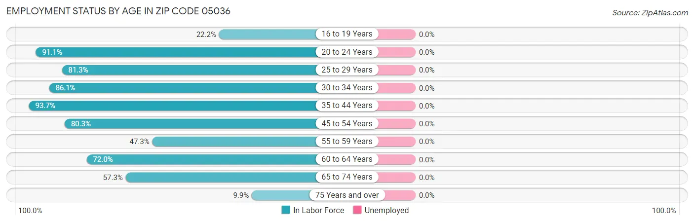 Employment Status by Age in Zip Code 05036