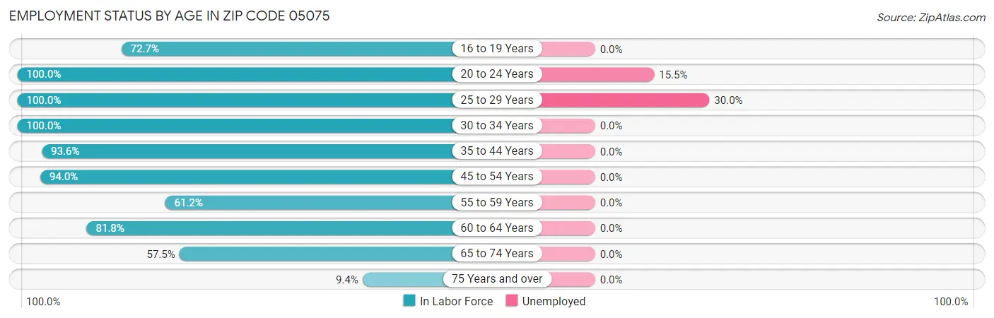 Employment Status by Age in Zip Code 05075