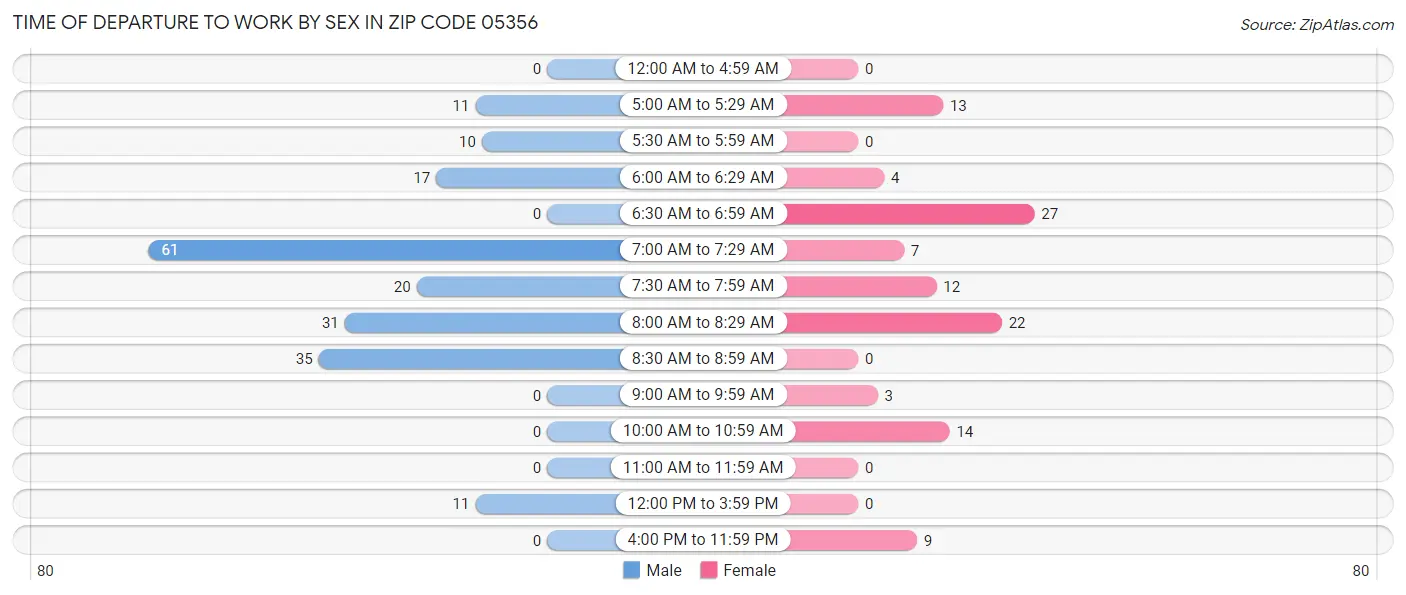 Time of Departure to Work by Sex in Zip Code 05356