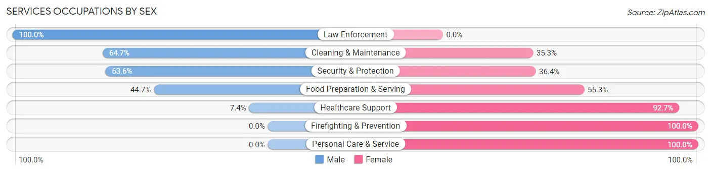 Services Occupations by Sex in Zip Code 05443