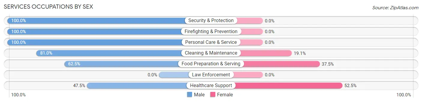 Services Occupations by Sex in Zip Code 05769