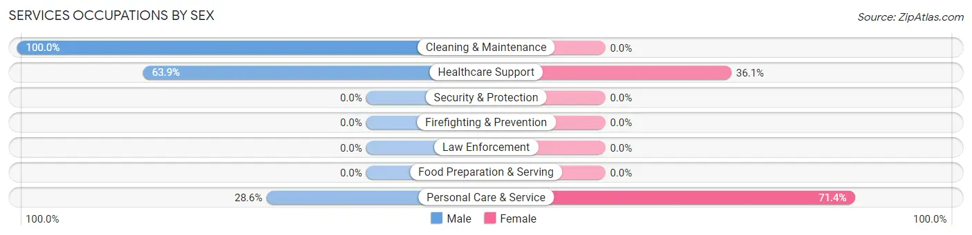 Services Occupations by Sex in Zip Code 05872