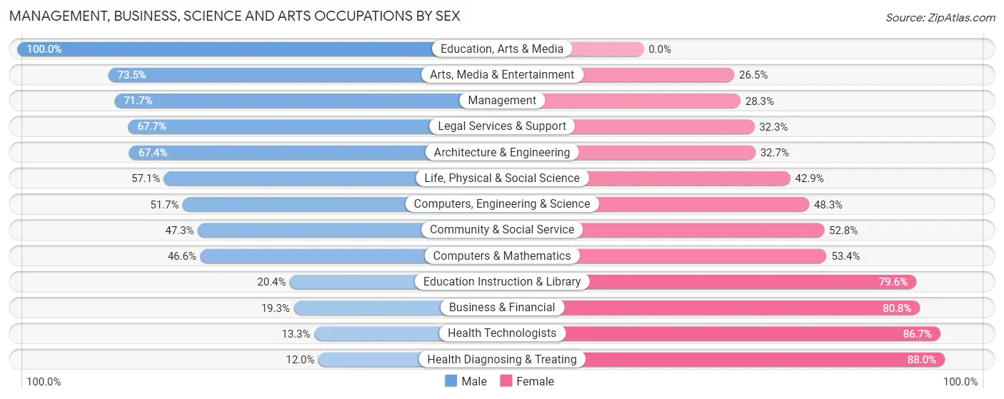 Management, Business, Science and Arts Occupations by Sex in Zip Code 06019