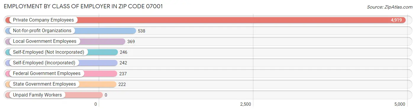 Employment by Class of Employer in Zip Code 07001