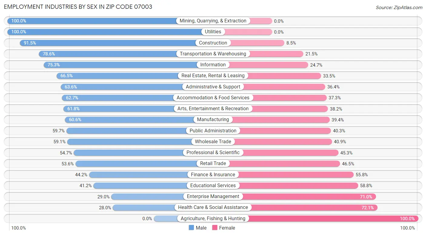 Employment Industries by Sex in Zip Code 07003