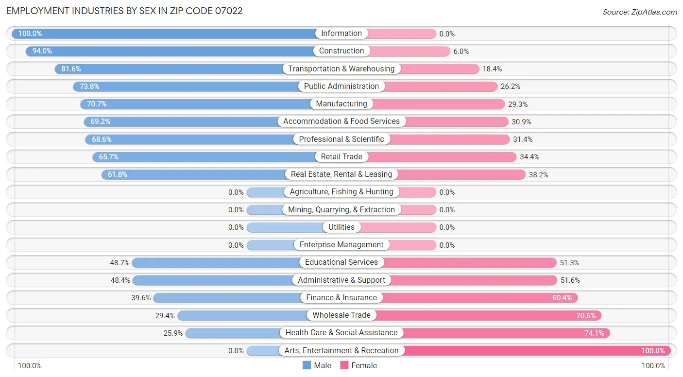 Employment Industries by Sex in Zip Code 07022