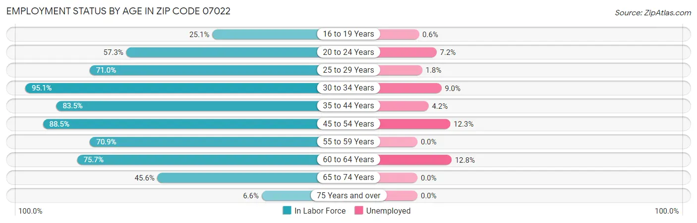 Employment Status by Age in Zip Code 07022