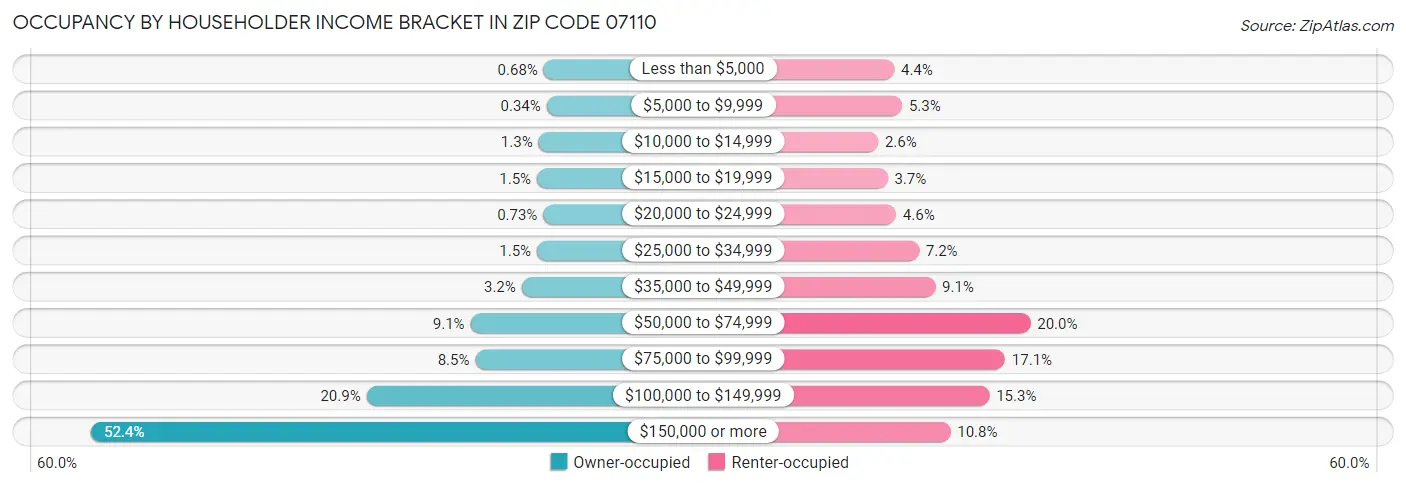 Occupancy by Householder Income Bracket in Zip Code 07110