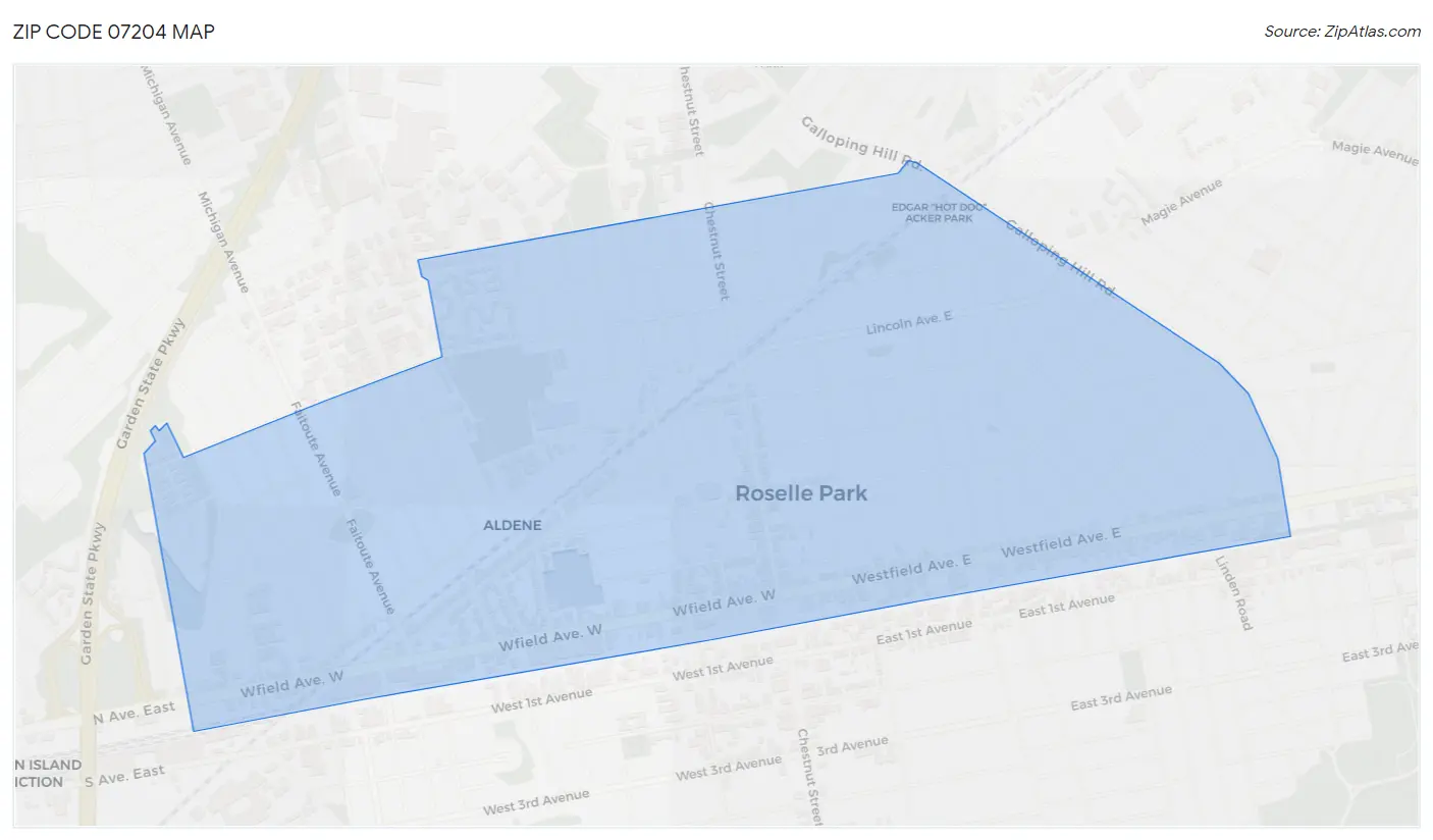 Zip Code 07204 Map