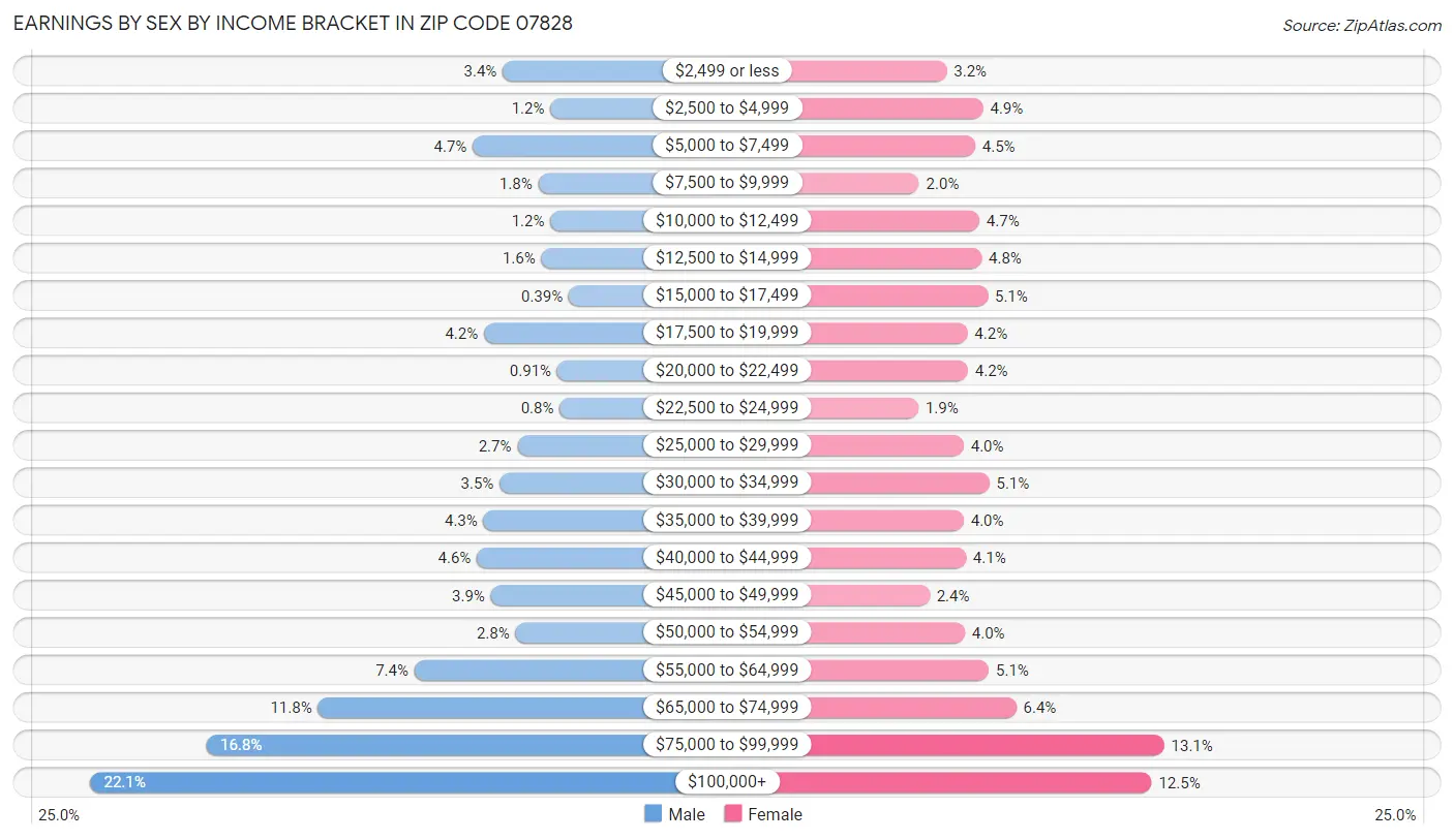 Earnings by Sex by Income Bracket in Zip Code 07828