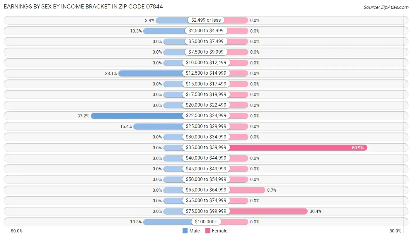 Earnings by Sex by Income Bracket in Zip Code 07844