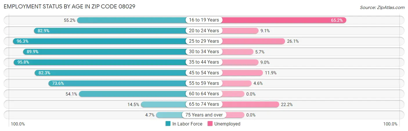 Employment Status by Age in Zip Code 08029