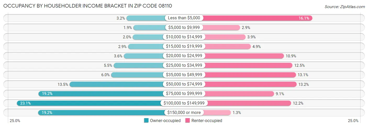 Occupancy by Householder Income Bracket in Zip Code 08110