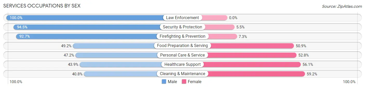 Services Occupations by Sex in Zip Code 08205