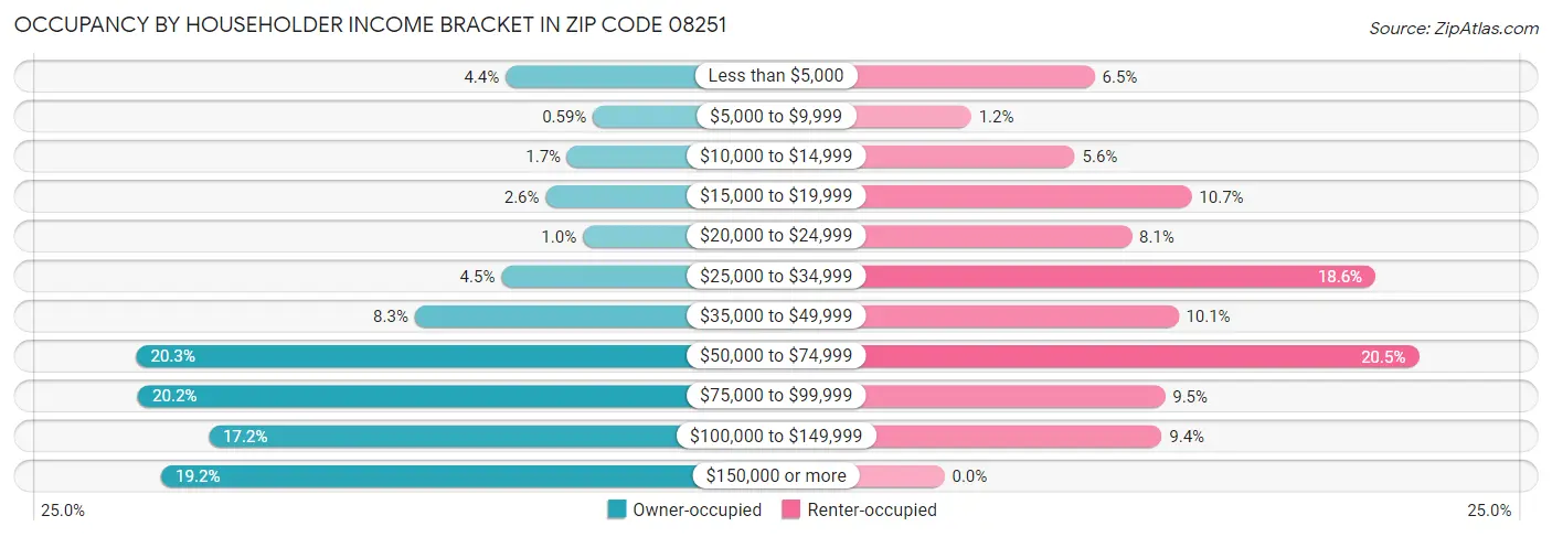 Occupancy by Householder Income Bracket in Zip Code 08251