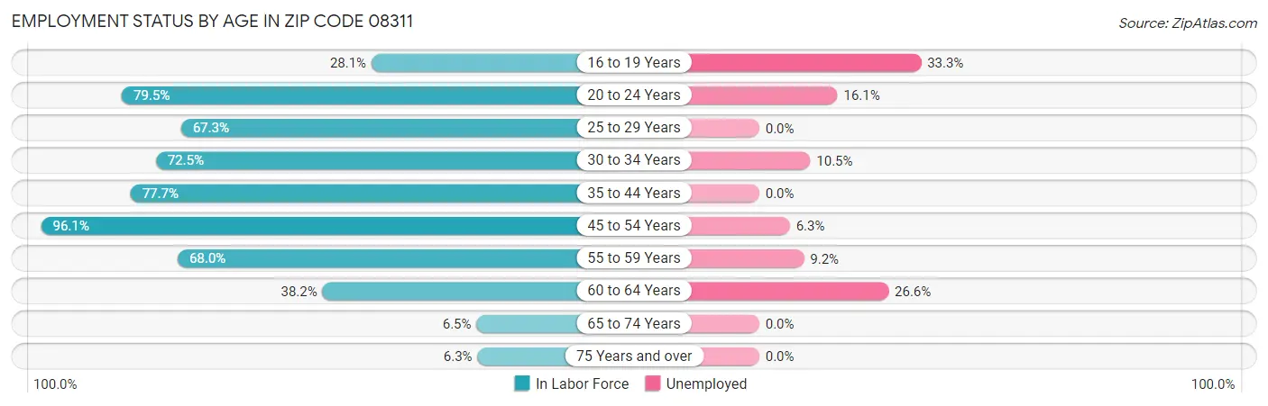 Employment Status by Age in Zip Code 08311