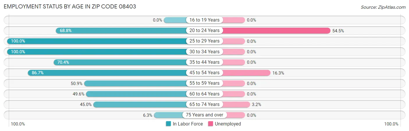 Employment Status by Age in Zip Code 08403