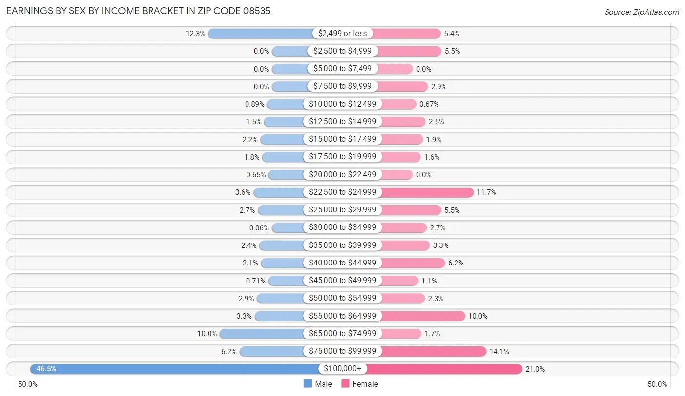 Earnings by Sex by Income Bracket in Zip Code 08535