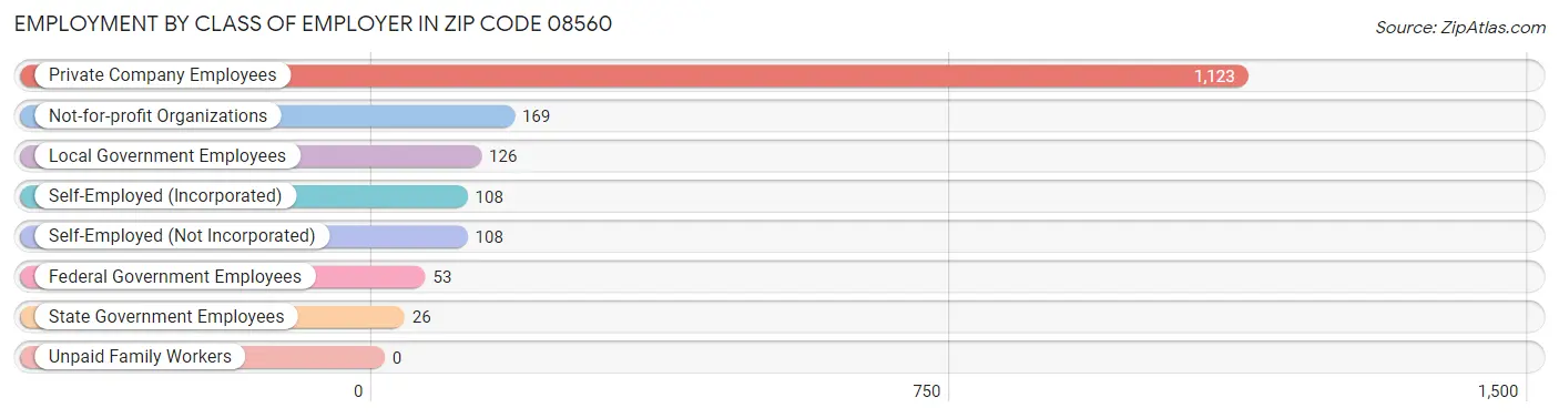 Employment by Class of Employer in Zip Code 08560