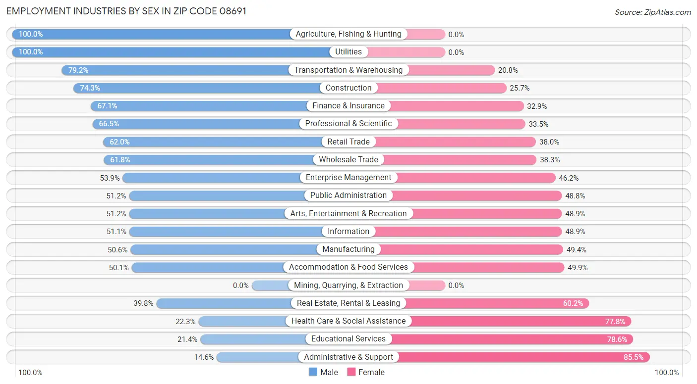 Employment Industries by Sex in Zip Code 08691