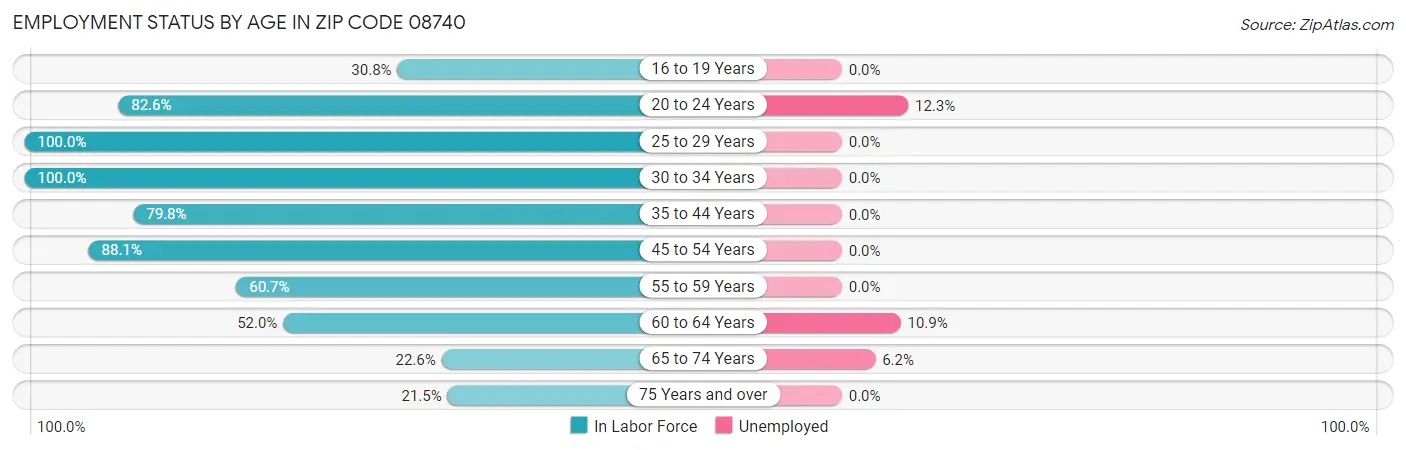 Employment Status by Age in Zip Code 08740