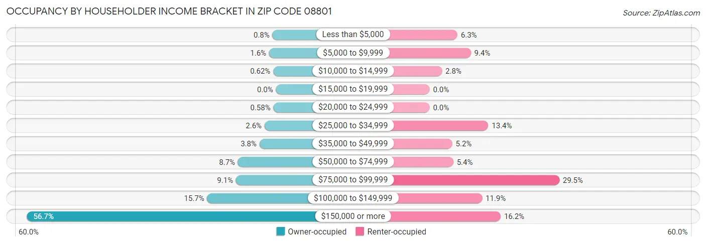 Occupancy by Householder Income Bracket in Zip Code 08801