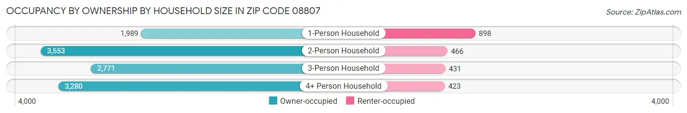 Occupancy by Ownership by Household Size in Zip Code 08807