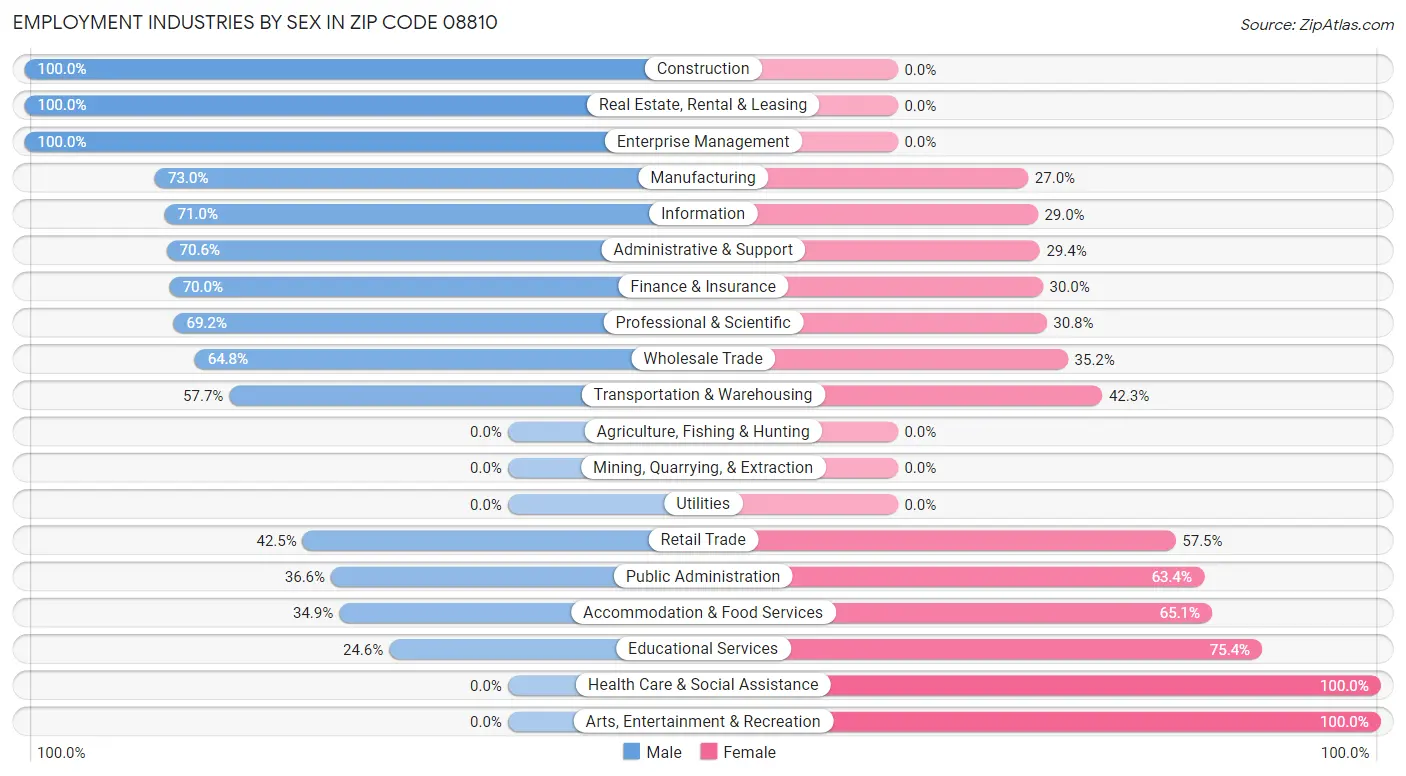 Employment Industries by Sex in Zip Code 08810