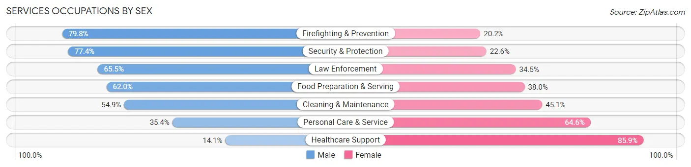 Services Occupations by Sex in Zip Code 10025