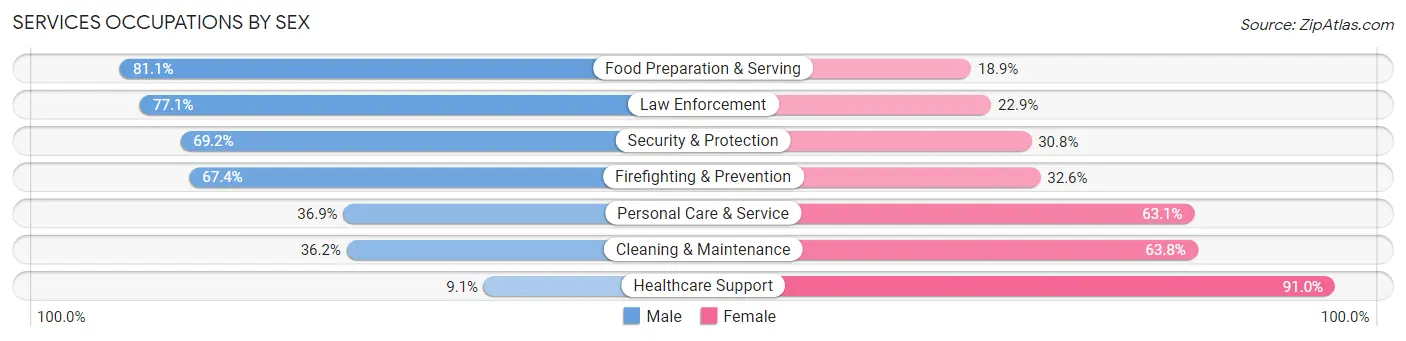 Services Occupations by Sex in Zip Code 10455
