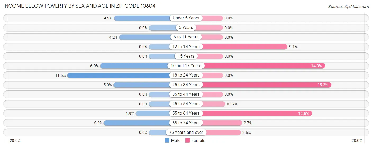 Income Below Poverty by Sex and Age in Zip Code 10604