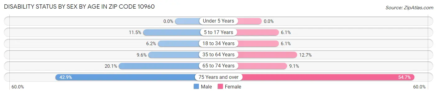 Disability Status by Sex by Age in Zip Code 10960