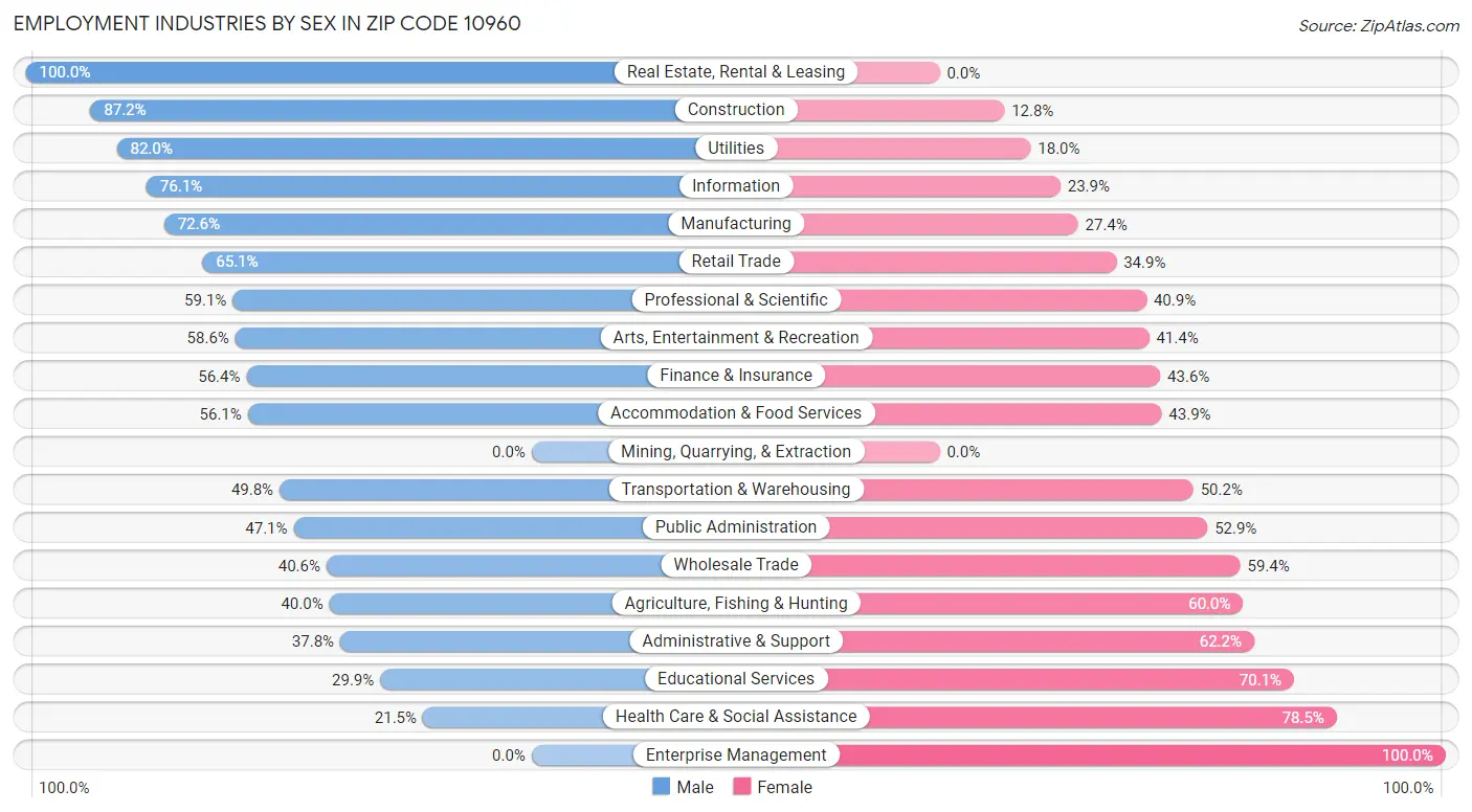 Employment Industries by Sex in Zip Code 10960