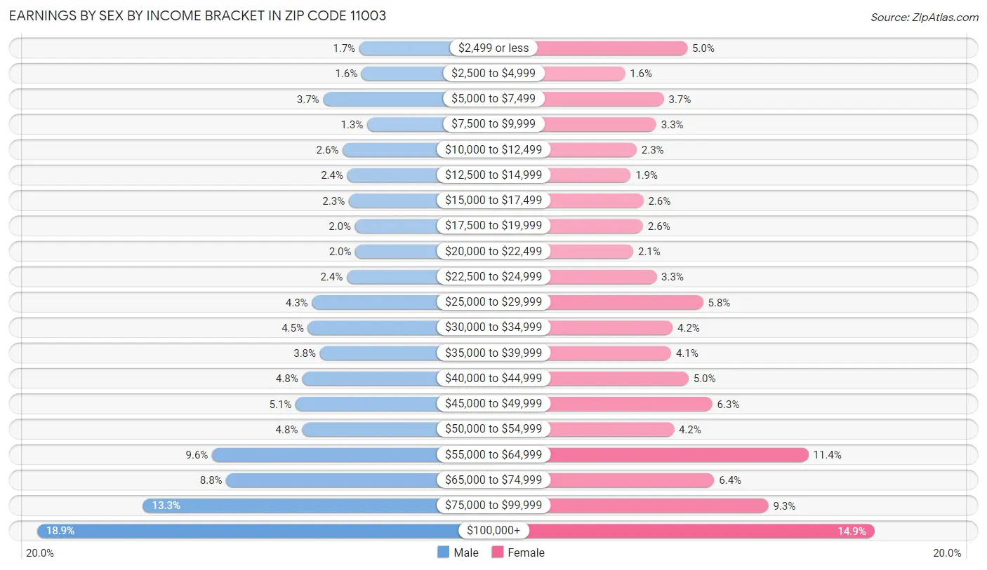 Earnings by Sex by Income Bracket in Zip Code 11003