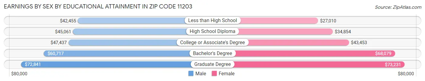 Earnings by Sex by Educational Attainment in Zip Code 11203