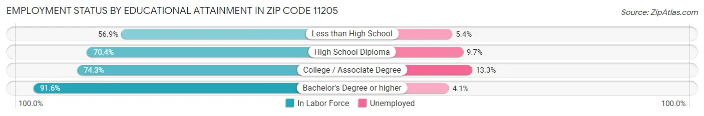 Employment Status by Educational Attainment in Zip Code 11205