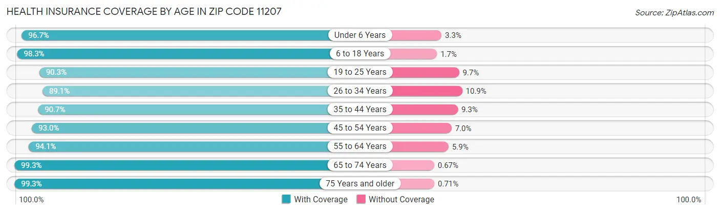 Health Insurance Coverage by Age in Zip Code 11207