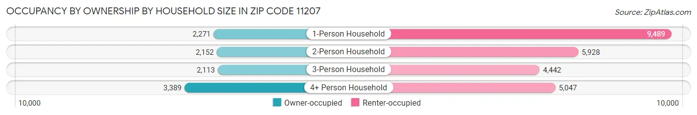Occupancy by Ownership by Household Size in Zip Code 11207